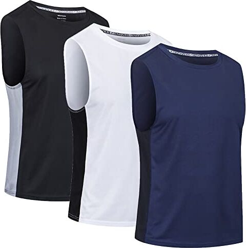 Cimic 3 Pezzi Canotta Palestra Uomo Sportiva Running Canottiera Estiva Maglia Smanicata Maglietta Senza Maniche T Shirt Traspirante Allenamento Canotte Mare Bodybuilding (0505-Black White Nave-XL)