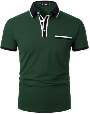 QUNERY Polo Uomo Manica Corta Contrasto vestibilità Regolare Tennis Golf Poloshirt Verde XL