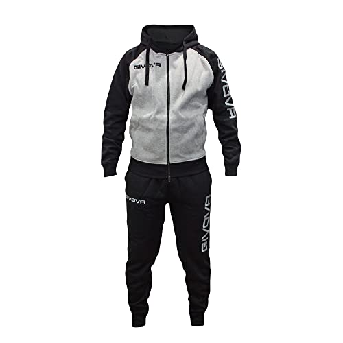 Perseo Sport Tuta Uomo Cotone Felpato Cappuccio Givova LF33 (Grigio/Nero, M)