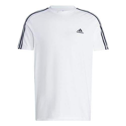 Adidas Essentials Single Jersey 3-Stripes T-Shirt, Maglietta a Maniche Corte Uomo, White/Black, S
