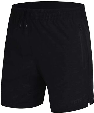 TCA Elite Tech Pantaloncini Corti Uomo Sportivi da Corsa con Tasche Laterali con Zip Nero (Mimetico), XXL