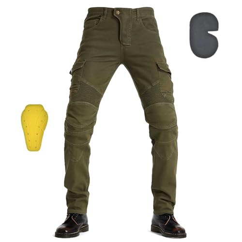 oFzimTo Pantaloni Moto Uomo con Protezion, Jeans Moto Elastico, Invernale/Estivo, Vari Colori Disponibili (ArmyGreen,L)