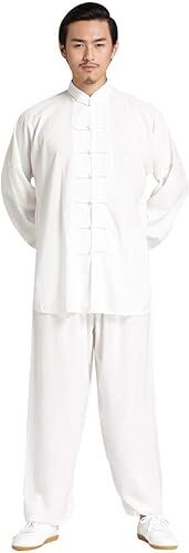 CROKZ Uniforme Tai Chi for adulti Abito Kung Fu tradizionale cinese for arti marziali Abito in lino di cotone / 187 (Color : White, Size : Medium)