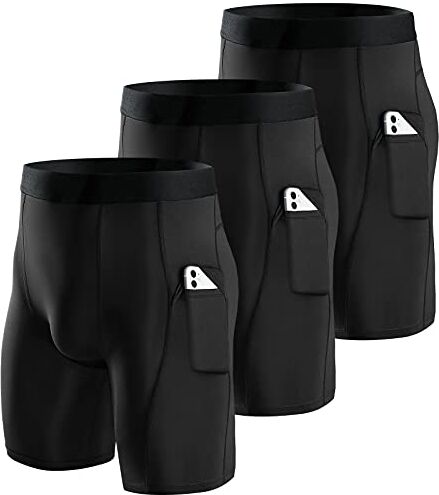 Niksa 3 Pezzi Pantaloncini Compressione Uomo Pantaloncini Corsa di Base Pantaloncini Compressi con Tasca per Cellulare Pantaloncini Sportivi Attillati ad Asciugatura Rapida e Traspiranti