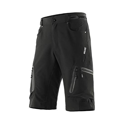 ARSUXEO Pantaloncini da Ciclismo da Uomo dalla vestibilità Ampia MTB Pantaloni Sportivi Outdoor idrorepellenti con 7 Tasche 1202 Nero M