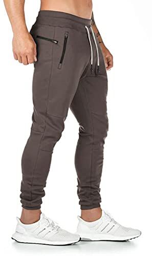 Yageshark Pantaloni da jogging da uomo, in cotone, per fitness, slim fit, per il tempo libero, marrone, S sottile