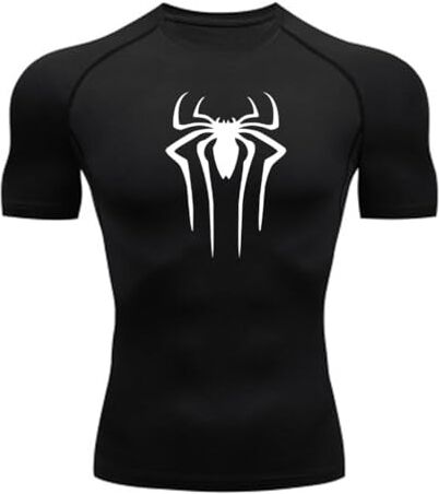 MIDUNU T-Shirt Manica Corta Spider Uomo Traspirante Quick Dry Sport Top Bodybuilding Tuta A Compressione Camicia Fitness Uomo,1,S