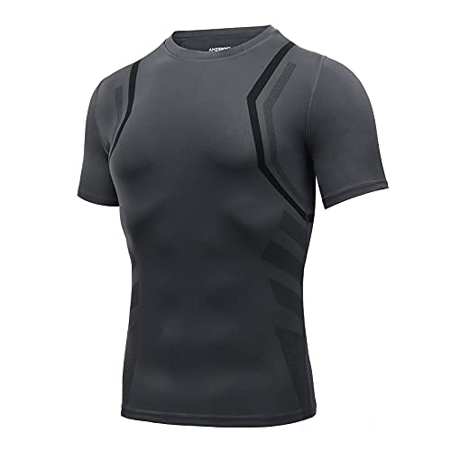 AMZSPORT Maglie Compressione Uomo Maglietta Manica Corta Maglia Palestra da Asciugatura Rapida, Grigio XXL