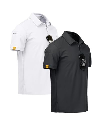 geeksport Polo da Uomo Golf Lavoro Tennis Manica Corta Vintage Casual T- Shirt Estivi all'aperto (Grigio Scuro+Bianco 2XL)