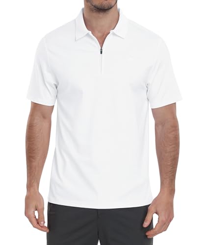 MoFiz Polo con Cerniera Uomo Manica Corta Maglietta Estate Camicia Traspirante Sportiva Golf Lavoro Top Bianco EU 3XL