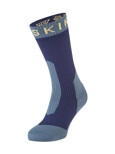 SEALSKINZ Calzino impermeabile per temperature estreme e fRossode, lunghezza media, Unisex Adulto, Calzini, 30, Blu navy/giallo., L