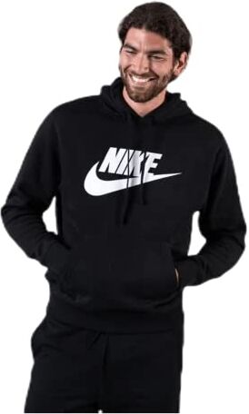 Nike Sportswear Club Fleece, Felpa Pullover con Cappuccio e Grafica Uomo, Black/Black/White, S