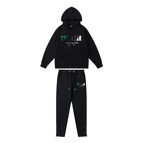 BIXPAK Set di Tuta da Uomo e Donne Ricamo Trapstar di Marca alla Moda,Giacca con Cappuccio E Pantaloni,Felpa con Cappuccio,Set Felpa in Pile con Cappuccio (S, Black J)