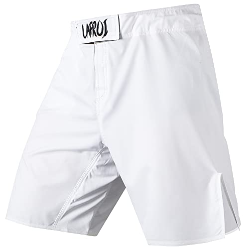 LAFROI Pantaloni da MMA, Boxe, Cross Training e Altri Sport da Combattimento, con Coulisse e Tasca, QJK01, White, M