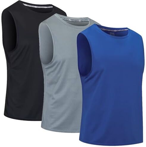 Cimic 3 Pezzi Canotta Palestra Uomo Sportiva Running Canottiera Estiva Maglia Smanicata Maglietta Senza Maniche T Shirt Traspirante Allenamento Canotte Mare Bodybuilding (0303-Black Grau Blue-M)