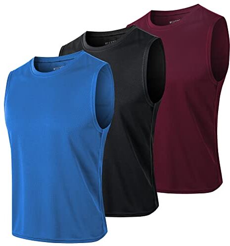 MEETYOO Canotte Vest Uomo, Maglie Senza Maniche Palestra T Shirt Sportiva per Corsa Ciclismo Fitness Vest, Blu+nero+rosso, XL