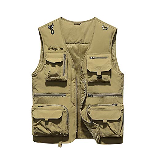 GAOHONGMEI Gilet Multi-tascabili Da Uomo Plus Cashmere Gilet Gilet Cotton Scaldatore Per Il Corpo Outdoor Giacche Giacche Leggero Escursionismo Cappotti Senza Maniche Outwear Light khaki-M