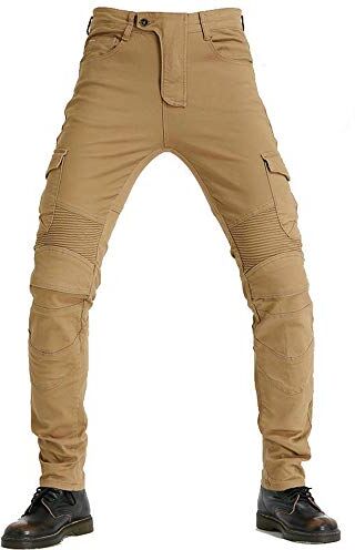 DAPAIZI Pantaloni da Moto da Uomo, Jeans da Motociclista Elasticizzati Slim Fit da Uomo, Jeans alla Moda su Tutta La Vita, 4X Imbottitura di Protezione. (Khaki,XL)