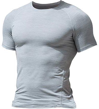 Muscle Alive Uomo Magro Stretto Compressione Livello Base Manica Corta Maglietta Bodybuilding Top Poliestere e Spandex 9305 Pure Grigia XXL