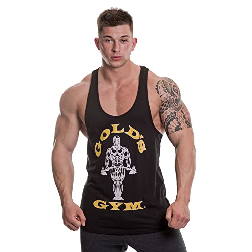 Gold's Gym UK  Mens Allenamento Serbatoio Fitness Top Allenamento Muscolare Premium Gold Joe Stringer Vest, Nero, M