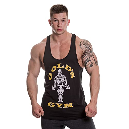 Gold's Gym Palestra UK  Mens Allenamento Serbatoio Fitness Top Allenamento Muscolare Premium Gold Joe Stringer Vest, Nero, S