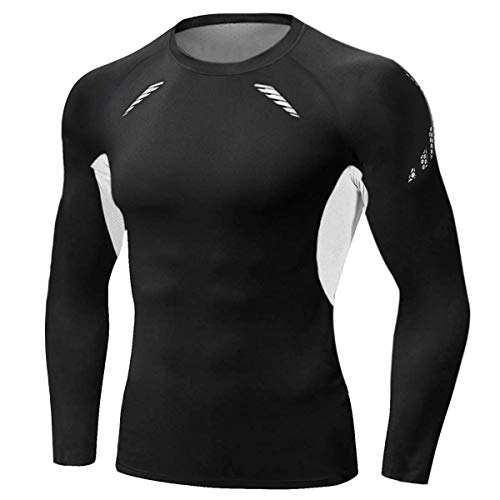 Sykooria Maglia a Manica Lunga Compression da Uomo Maglietta a Compressione Palestra Uomo Maglia Tecnica Uomo Traspirante Maglia Sportiva Uomo ad Asciugatura Rapida Nero + Grigio e Nero XL