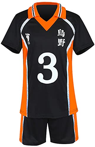 MINIDORA Uomo Maglietta e Pantaloncini 烏野 Hinata Shoyo T-Shirt Completi Sportivi Track Suit Anime Karasuno Scuola Superiore Pallavolo Tute XL,Nero 3