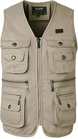 KTWOLEN Gilet da Pesca di cotone da Uomo Viaggio Tasche Gilet Sport Pesca Giubbino da Lavoro Reporter Caccia Fotografi Outdoor Vest Safari Giacche Gilet, B-beige, S