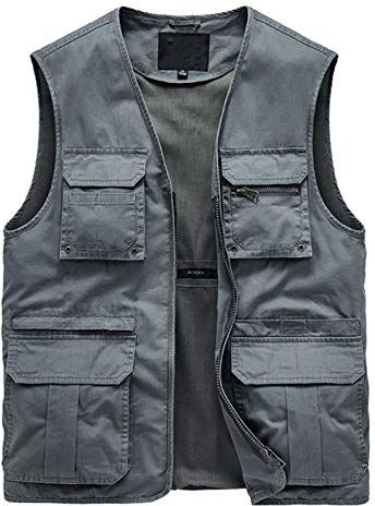 GAOHONGMEI Multi Tasche Da Uomo Gilet Lightweight Outdoor Lavoro Da Viaggio Viaggi Fotografia Da Pesca Casual Gilet Giacche Senza Maniche grey-3XL