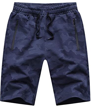 Tansozer Pantaloni Corti Uomo Pantaloncini Bermuda Uomo Sportivi Estivi Cotone Pantaloncini Corsa Uomo Running Palestra Shorts con Tasche Blu M