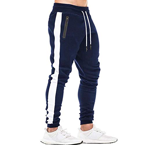 Tansozer Pantaloni Tuta Uomo Cotone Pantaloni Sportivi Uomo Joggers Slim Fit Running Pantaloni Felpa Uomo Tasche Laterali Elasticizzati Pantaloni Blu 2XL