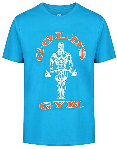 Gold's Gym Muscle Joe Lavoro in Palestra Uomo Gold Premium Fitness Training Gym Sport T-Shirt, Turchese/Arancio, S