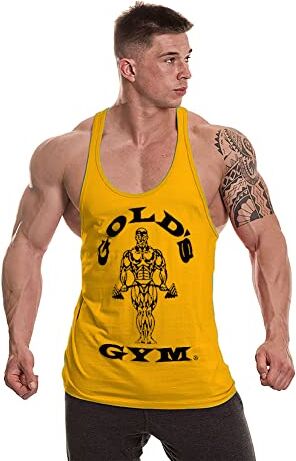 Gold's Gym UK GGVST003 Mens Allenamento Serbatoio Fitness Top Allenamento Muscolare Premium Gold Joe Stringer Vest, Oro, L