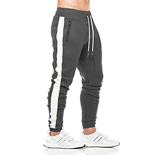 Tansozer Pantaloni Tuta Uomo Cotone Pantaloni Sportivi Uomo Joggers Slim Fit Running Pantaloni Felpa Uomo Tasche Laterali Elasticizzati Pantaloni Grigio 2XL