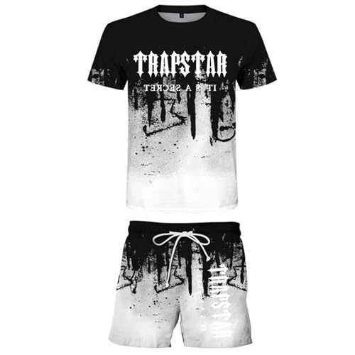 Generic Trapstar Tuta Uomo Tuta Trapstar Corta Maglietta Trapstar Uomo Estiva Trapstar Tuta con Pantaloni Tute Trapstar a Maniche Corte con Logo Stampato Camisa Trapstar Tuta Trapstar Unisex (S-2XL) Trapstar