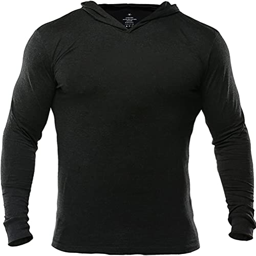 Muscle Alive Uomo Palestra Slim Manica Lunga Bodybuilding Felpe con Cappuccio Cotone e Spandex Nero M