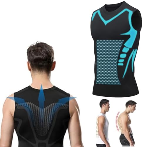 Jeeeun Menionic Tourmaline Posturecorrector Vest, Menionic Tourmaline, Posture Corrector Shirt for Men (Black,#Large)