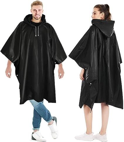 Gerhannery Poncho Impermeabile, 2 Pezzi Riutilizzabile Poncho Antipioggia Uomo, Portatile Mantella Antipioggia con Cappuccio per Festival Concerto Trekking Escursione (Nero)