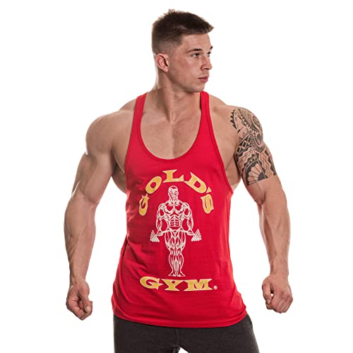 Gold's Gym UK GGVST003 Mens Allenamento Serbatoio Fitness Top Allenamento Muscolare Premium Gold Joe Stringer Vest, Rosso, L