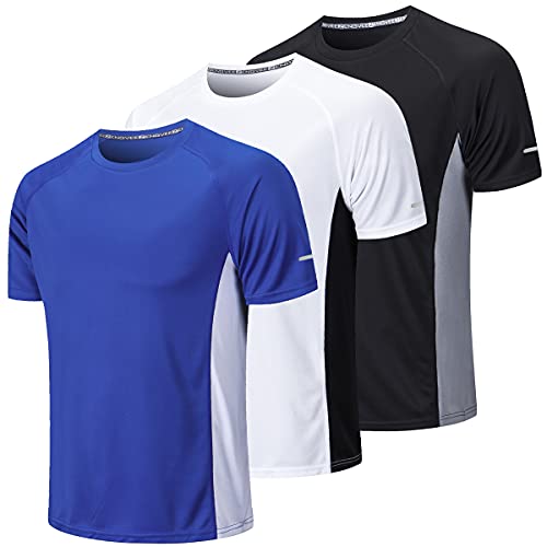 Cimic 3 Pezzi Maglietta Uomo Manica Corta T Shirt Palestra Trekking Running Maglia Traspirante Maglietta Sport Maglie Abbigliamento Estive Padel Sportiva Tshirt (20412-Black White Blue-S)