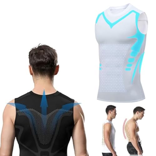 Jeeeun Menionic Tourmaline Posturecorrector Vest Tourmaline Magnetic Mens Undershirt Ionic Shaping Vest Men (White,Medium)