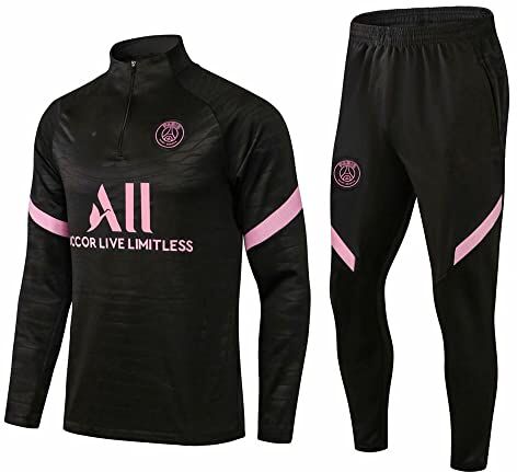 WDDWYHLL Tuta da calcio, da uomo/ragazzo, a maniche lunghe, abbigliamento sportivo, traspirante, per fitness, corsa, jogging, Nero , XXL