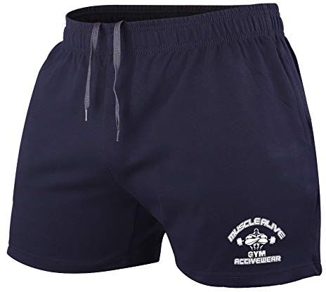 Muscle Alive Uomo Bodybuilding Palestra Pantaloncini Cotone Allenarsi Sportivo Fitness Workout Shorts 5 Man Dark Blu M