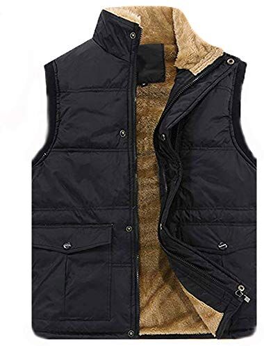 Caidi uomo invernale caldo Outdoor Puffer gilet imbottito spesso foderato in pile, giacca da donna 4XL(80-90KG) Nero