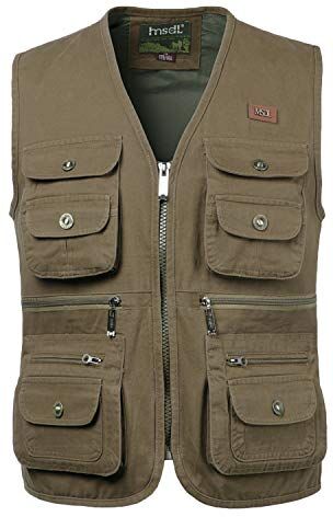 KTWOLEN Gilet da Pesca di Cotone da Uomo Viaggio Tasche Gilet Sport Pesca Giubbino da Lavoro Reporter Caccia Fotografi Outdoor Vest Safari Giacche Gilet, B-Marrone, L