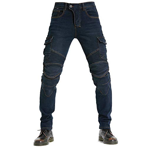 DAPAIZI Pantaloni da Moto da Uomo, Jeans da Motociclista Elasticizzati Slim Fit da Uomo, Jeans alla Moda su Tutta La Vita, 4X Imbottitura di Protezione. (Blu,XS)