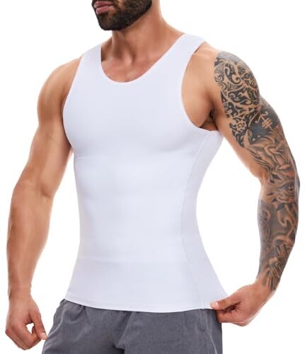 SLIMBELLE Canotta Contenitiva Uomo Elasticizzato Maglia Dimagrante Uomo Fascia Pancia Dimagrante Senza Maniche Canotta Palestra Uomo Shapewear Canotta (Bianco, L)