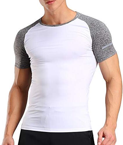 Muscle Alive Uomo Bodybuilding Corto Manica Magliette Men Superiore Palestra Abbigliamento Sportivo Poliestere e Spandex Bianca L