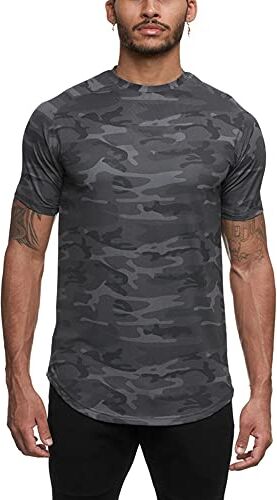 Atractivoll Maglietta Uomo, Maglia a Manica Corta Asciugatura Rapida Fitness T-Shirt da Sport per Corsa Palestra Fitness (XXL, Mimetico Grigio)