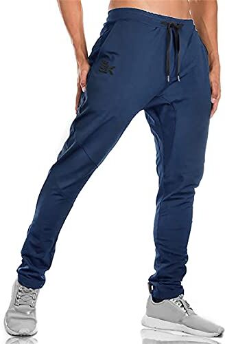 BROKIG Pantaloni da Ginnastica da Uomo, Stile Casual, vestibilità Slim Fit, Adatti per la Corsa, con Doppie Tasche(Marina Militare,S)